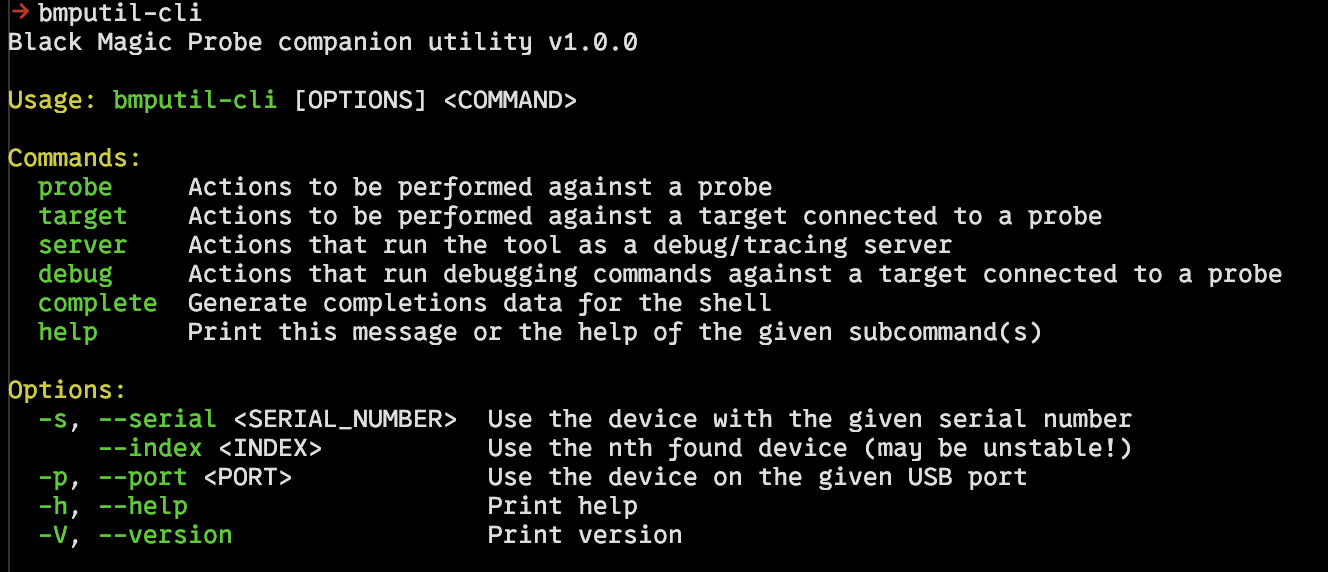 bmputil v1.0.0 help output